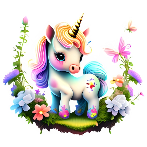 Carino unicorno AI Generato clip art illustrazione