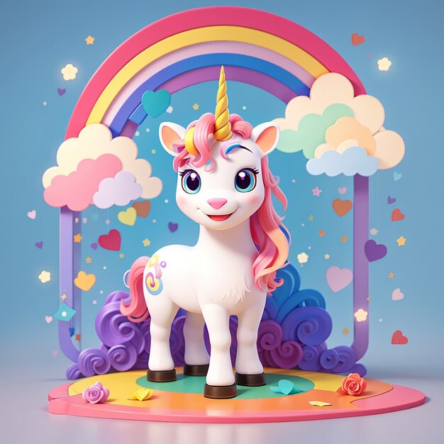 Carino unicorno con arcobaleno cartone animato icona vettoriale illustrazione animale natura icona concetto appartamento isolato