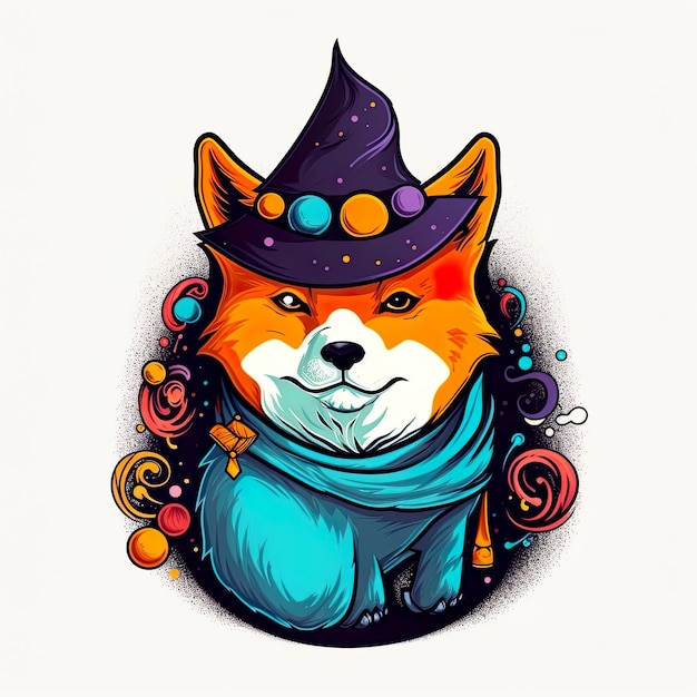 Carino visard magico shiba inu cane illustrazione AI generativa