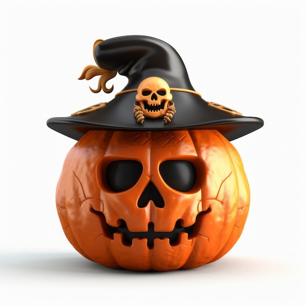 Carino Zucca Di Halloween Con Cappello Da Pirata 3d Render