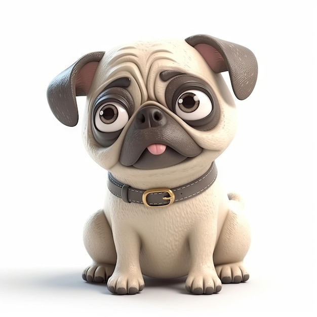 Carlino felice con un sorriso adorabile in stile Pixar