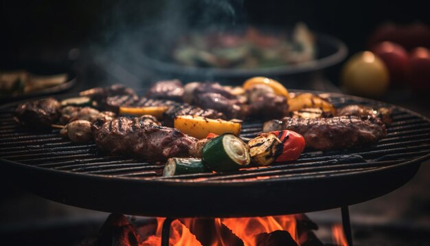 Carne alla griglia allo spiedo fresco pranzo estivo generato da AI