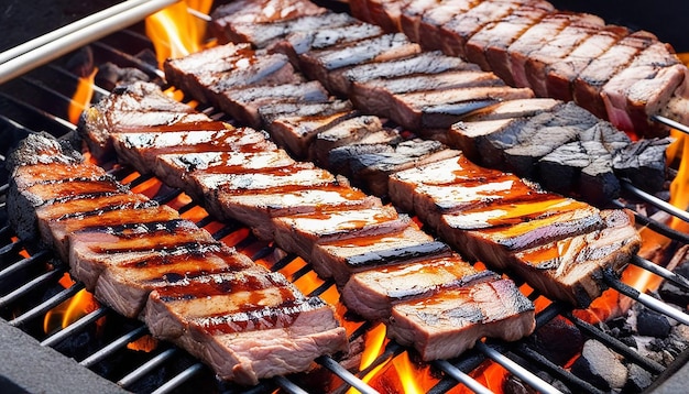Carne alla griglia barbecue pasto gourmet bruciare carbone mangiare sano