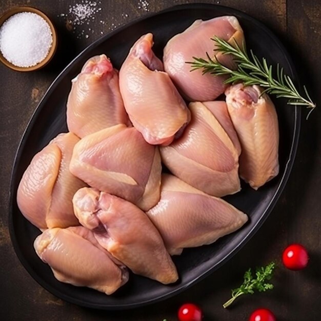 carne di pollo cruda filetto coscia ali e gambe vista dall'alto banner per la progettazione del sito