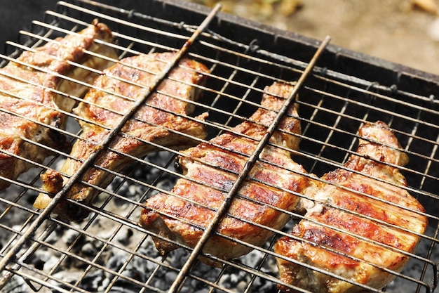 Carne fresca alla griglia all'aperto