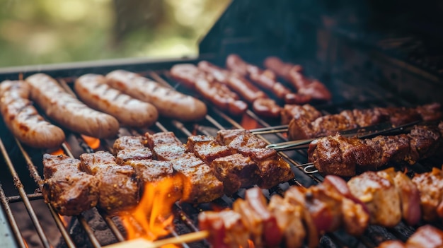Carni e salsicce assortite alla griglia sul barbecue