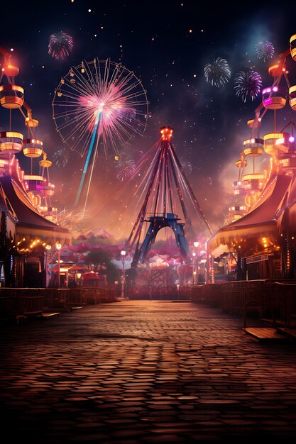 Carnival Fairground Backdrop Ferris Wheel e Carousel Backg Creative Design Live Stream Backdrop