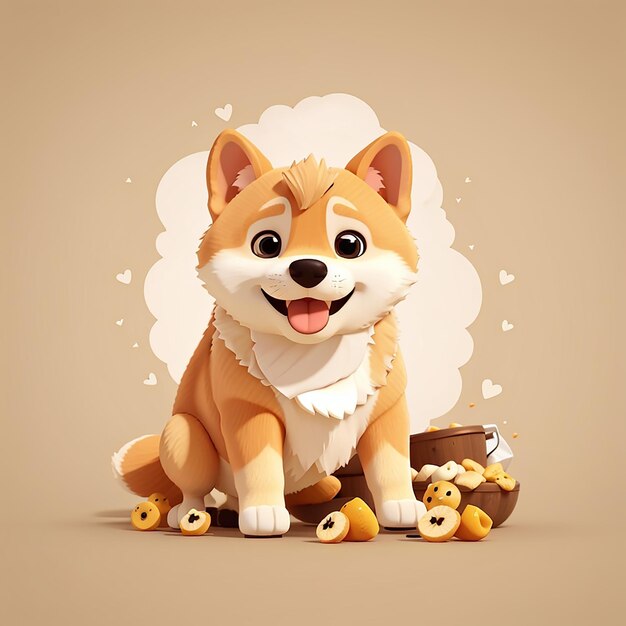 Caro Shiba Inu cane che mangia ossa cartone animato icona vettoriale illustrazione icona di cibo per animali appartamento isolato