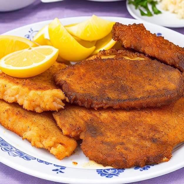 Carpa fritta e insalata di verdure fresche su un tavolo di legno