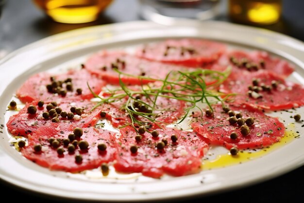 Carpaccio di struzzo con capperi e crosta di limone