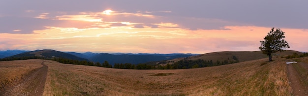 Carpazi Ucraina paesaggio con due strade di campagna