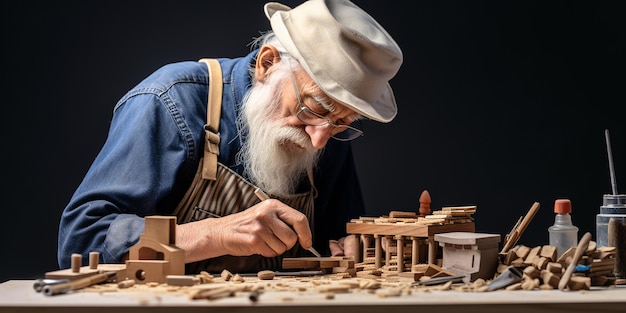 Carpentiere caucasico anziano con la barba bianca