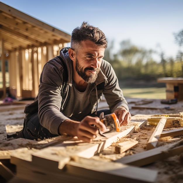 Carpentieri che fanno mobili in legno in falegnameria