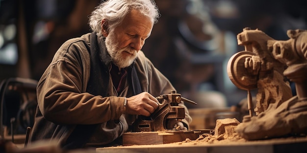 Carpentieri che fanno mobili in legno in falegnameria