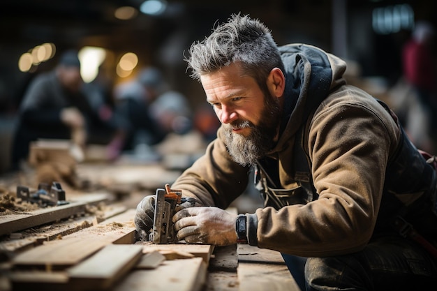 Carpentieri che lavorano duramente sul legno AI generativa