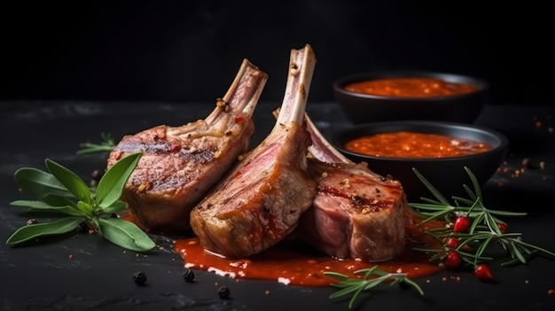 Carrè di agnello Costolette di agnello al rosmarino appena grigliate