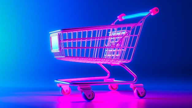 Carrello della spesa in colori neon idea banner per lo shopping online del Cyber Monday