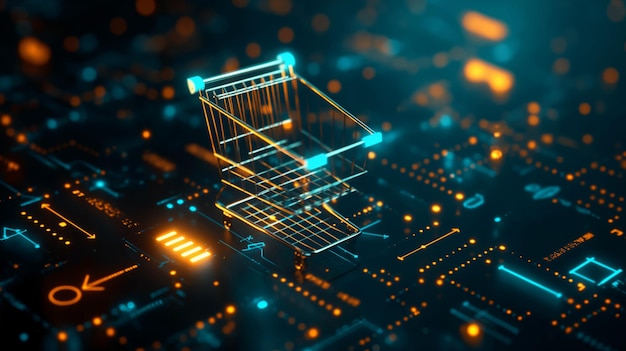 Carrello digitale sullo sfondo del circuito