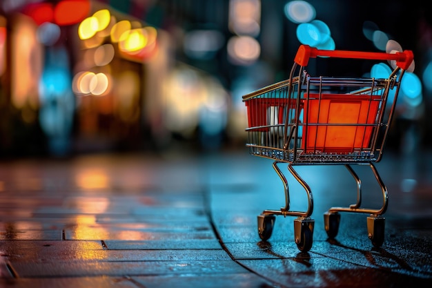 Carrello rosso per la spesa sul marciapiede