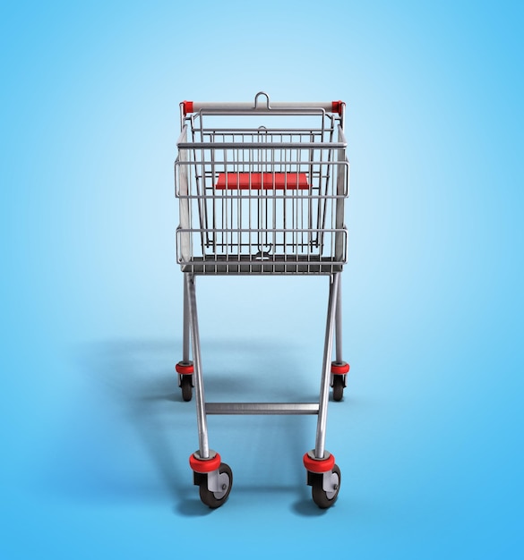 Carrello vuoto dal supermercato davanti rendering 3d su sfondo sfumato