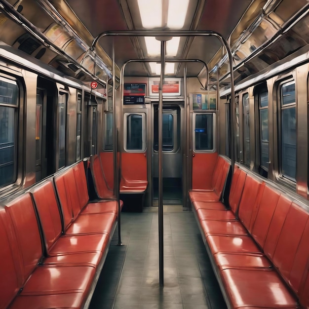 Carro della metropolitana sullo sfondo con sedili vuoti metro vuoto