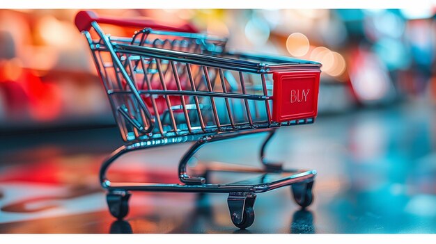 Carro della spesa sullo sfondo bokeh concetto di shopping online