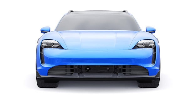 Carro sportivo elettrico blu per il rendering 3d di aree urbane e rurali