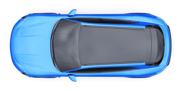 Carro sportivo elettrico blu per il rendering 3d di aree urbane e rurali