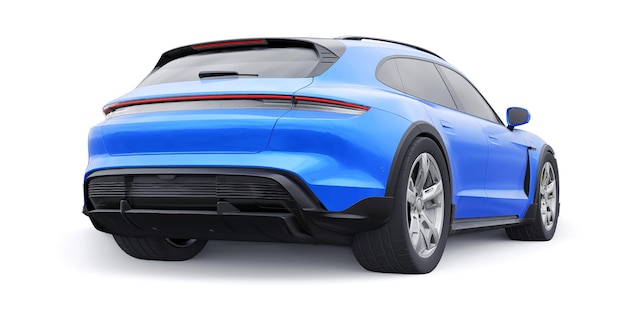 Carro sportivo elettrico blu per il rendering 3d di aree urbane e rurali