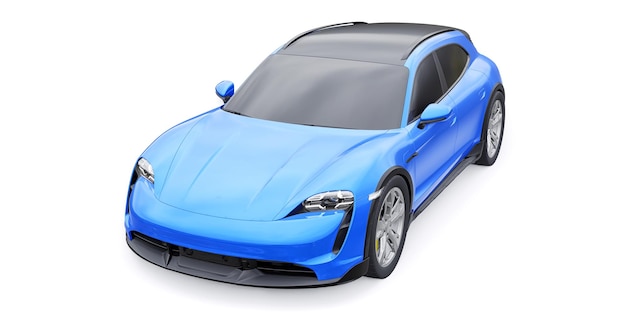 Carro sportivo elettrico blu per il rendering 3d di aree urbane e rurali