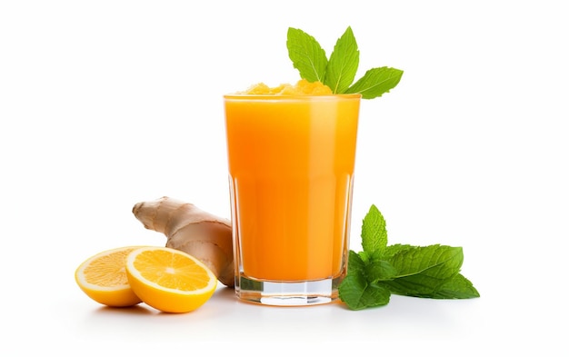 Carrot Ginger Turmeric Juice Foto su sfondo bianco