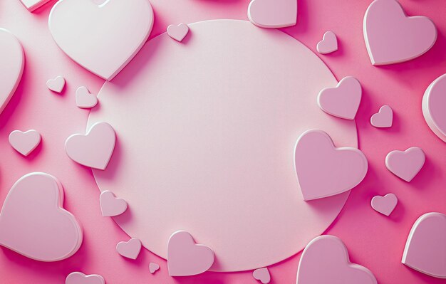 carta a cerchio vuoto con cuori rosa 3D banner concetto di San Valentino