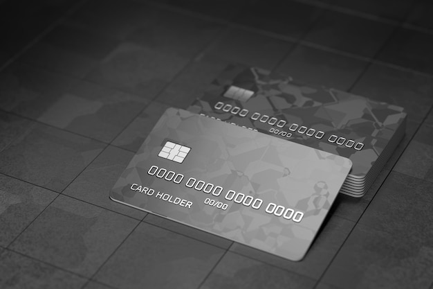 Carta bancaria con design tecnologico Carte con chip per i tuoi progetti Mockup di carta bancaria con rendering 3D sul retro