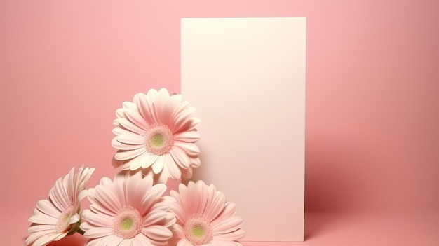 Carta bianca minima con spazio di copia e fiori di gerber su uno sfondo rosa Ombre di luce solare esteticamente piacevoli Modello di branding aziendale semplice immagine di maket