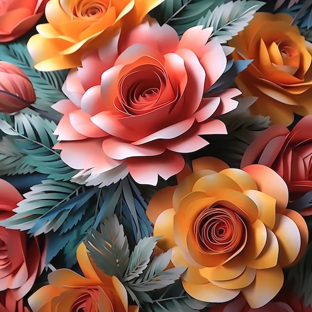 Carta colorata arte rose fiori immagini luminose IA generativa