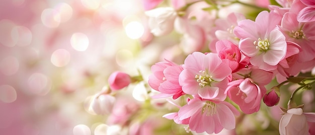 Carta con un'armonica combinazione di fiori rosa e bianchi su una accogliente tela sfocata