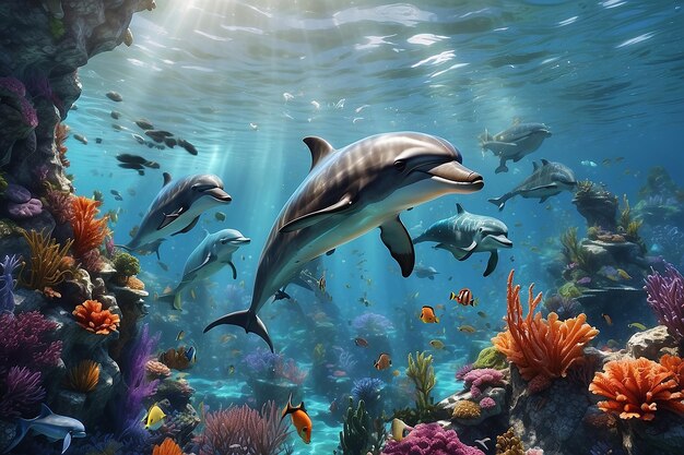 carta da parati 3d barriera corallina tropicale pesci colorati nell'acquario d'acqua