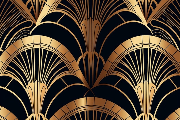 Carta da parati art deco nera e oro.