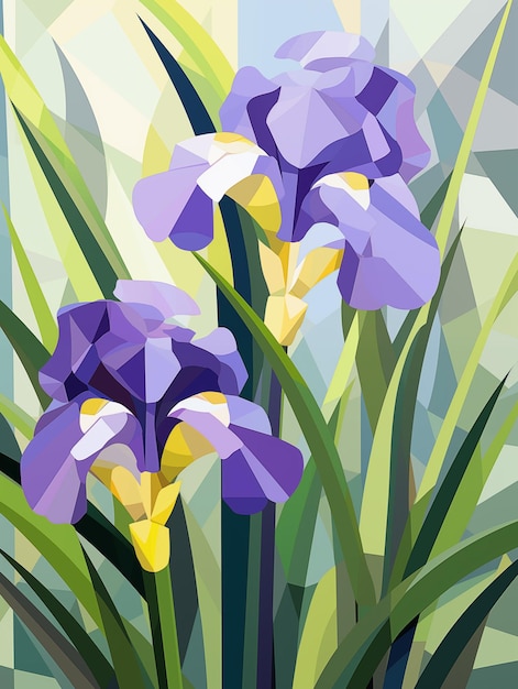 carta da parati artistica con pittura floreale bouquet di iris viola