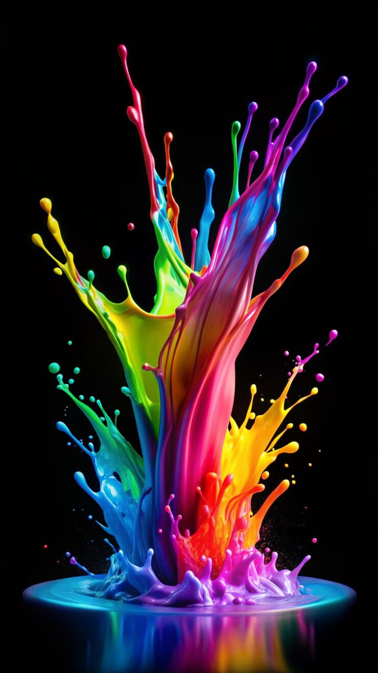 carta da parati astratta con un arcobaleno esplosivo, vernice spruzzata d'acqua con uno sfondo colorato