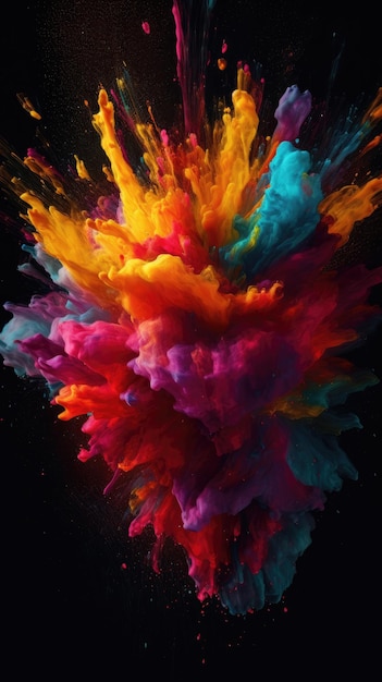 carta da parati astratta dell'arcobaleno vernice colorata in polvere spruzzo di fumo esplosione su sfondo nero