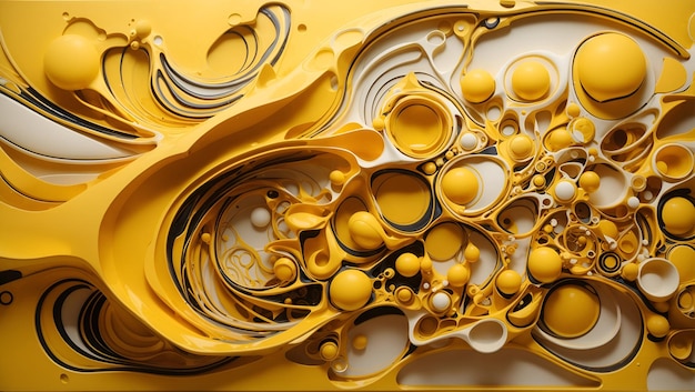 Carta da parati astratta di disegno di sfondo con opere d'arte 3d di colore giallo dipinto biomorfico astratto