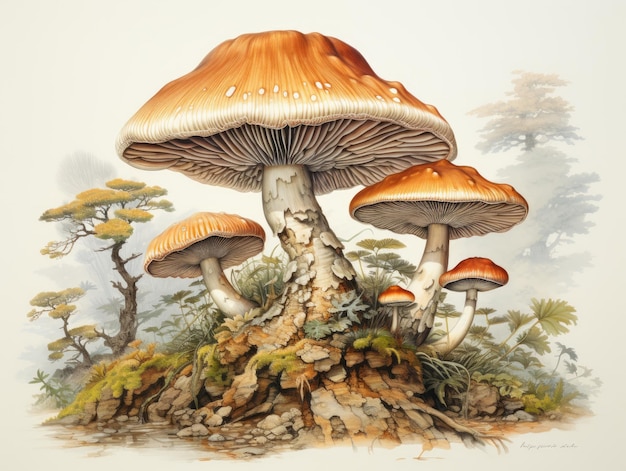 Carta da parati con illustrazione vettoriale di funghi chiodini HD 8K