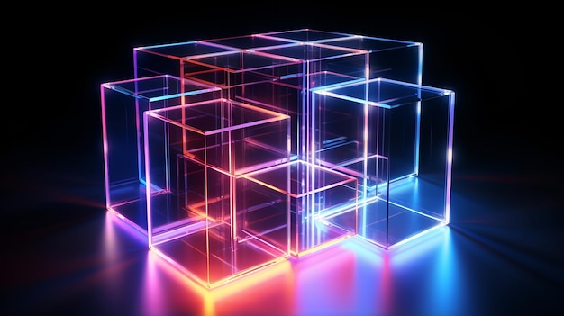 Carta da parati con sfondo nero con illustrazione di cubi al neon 3D