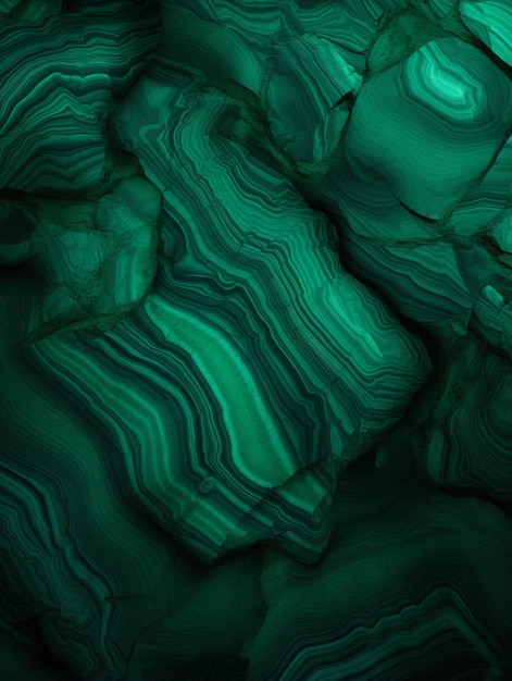 Carta da parati con texture astratta creativa in cristallo di malachite, decorazione fotorealistica di arte digitale, superficie realistica astratta, sfondo verticale, motivo vibrante generato da Ai