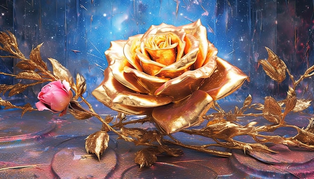 Carta da parati del fondo dell'insegna floreale dell'estratto del fiore della rosa dell'oro bello AI generativa