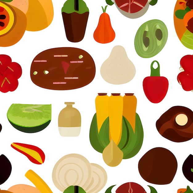 Carta da parati di disegno dell'annata dell'elemento casuale senza cuciture del modello astratto vegetale dell'alimento