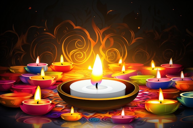 Carta da parati di Diwali Luci brillanti diya e sfondo festivo illuminano le celebrazioni