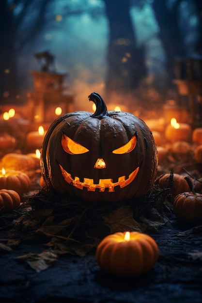 Carta da parati di Halloween con zucche malvagie