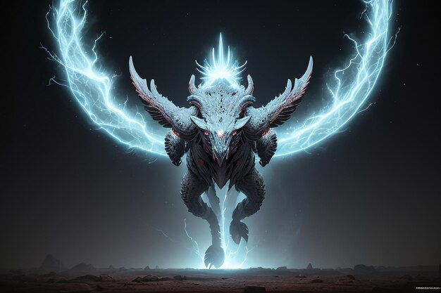 Carta da parati di sfondo dell'illustrazione del drago leggendario Disegno del mostro Pegasus con ali fulminee